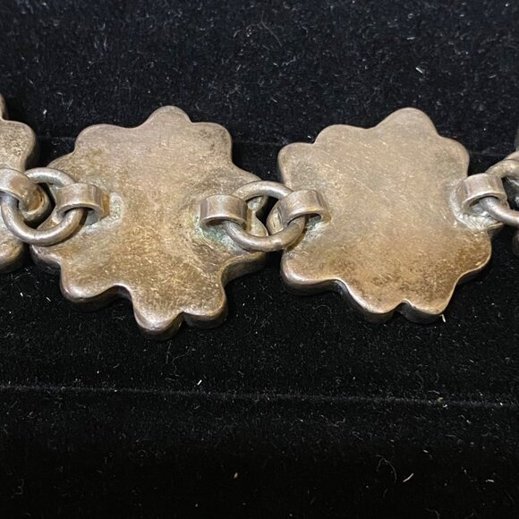 Vintage Mexican Sterling Silver & Stone Flower Bracelet - Picture 11 of 16